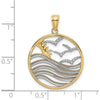 14K Yellow Gold and White Rhodium Sunset and Seagulls In Circle Pendant - 22.8mm Diameter by Oro Pregiato
