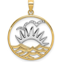 14K Yellow Gold and White Rhodium Sunset and Water Pendant Charm - 22.6mm by Oro Pregiato