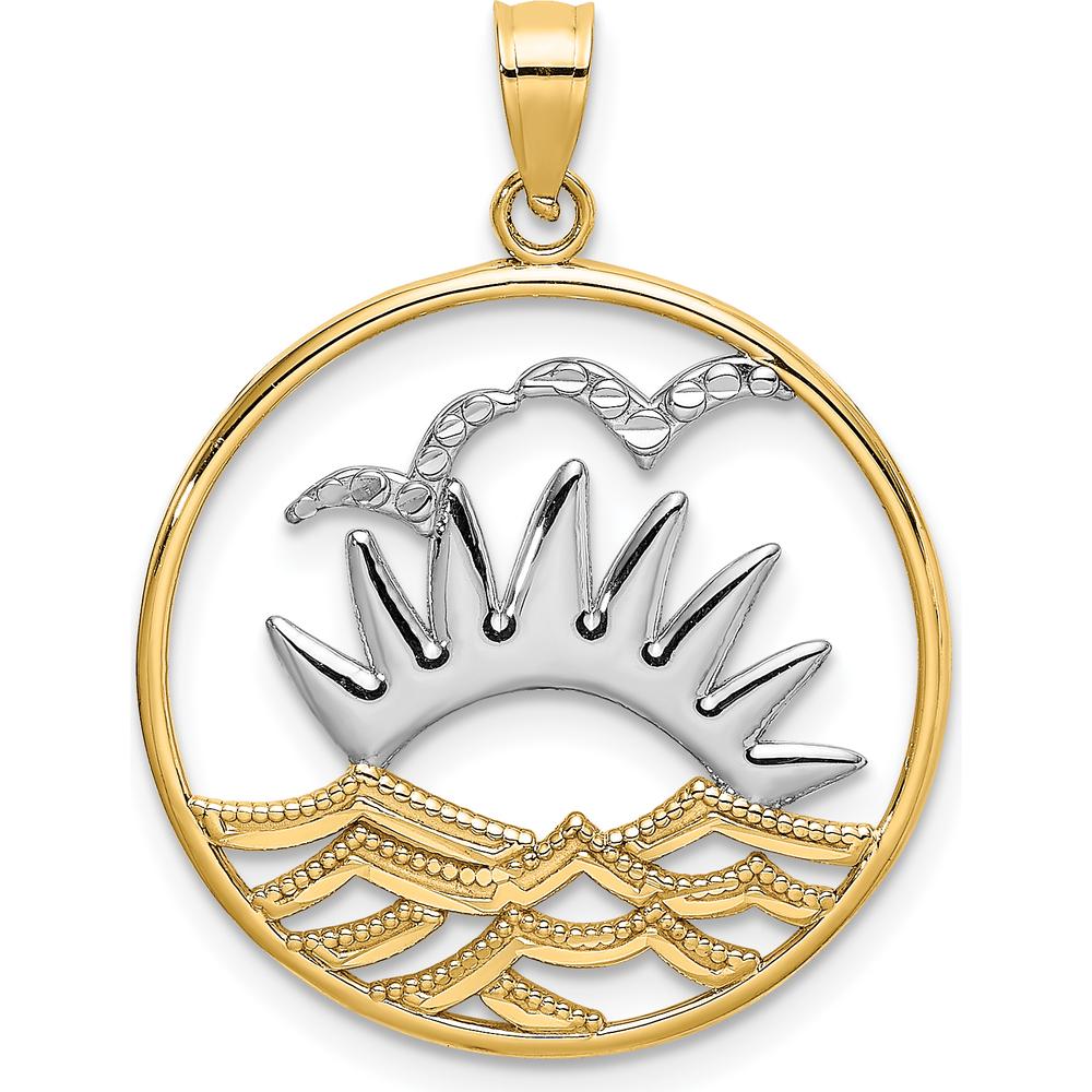 14K Yellow Gold and White Rhodium Sunset and Water Pendant Charm - 22.6mm by Oro Pregiato