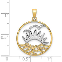 14K Yellow Gold and White Rhodium Sunset and Water Pendant Charm - 22.6mm by Oro Pregiato