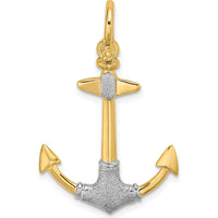 14K Yellow Gold and White Rhodium Textured Anchor Pendant with Shackle Bail Charm by Oro Pregiato