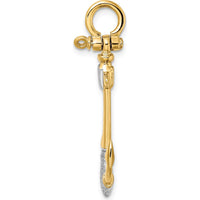 14K Yellow Gold and White Rhodium Textured Anchor Pendant with Shackle Bail Charm by Oro Pregiato