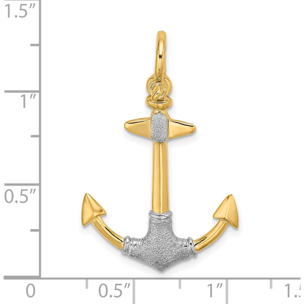 14K Yellow Gold and White Rhodium Textured Anchor Pendant with Shackle Bail Charm by Oro Pregiato