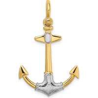 14K Yellow Gold and White Rhodium Textured Anchor Pendant with Shackle Bail Charm by Oro Pregiato