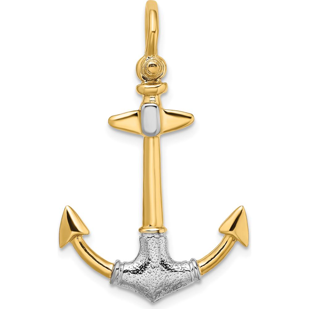 14K Yellow Gold and White Rhodium Textured Anchor Pendant with Shackle Bail Charm by Oro Pregiato