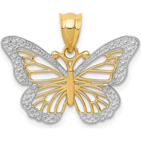 14K Yellow Gold and White Rhodium Textured Butterfly Pendant - 23mm Width, 15mm Length by Oro Pregiato