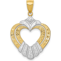 14K Yellow Gold and White Rhodium Textured Cut-Out Heart Charm - 37.9mm Length by Oro Pregiato