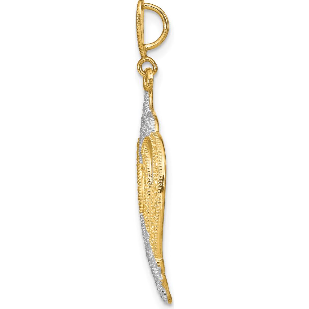 14K Yellow Gold and White Rhodium Textured Cut-Out Heart Charm - 37.9mm Length by Oro Pregiato