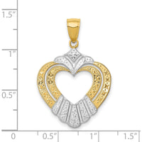 14K Yellow Gold and White Rhodium Textured Cut-Out Heart Charm - 37.9mm Length by Oro Pregiato