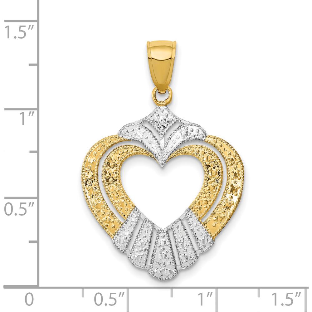 14K Yellow Gold and White Rhodium Textured Cut-Out Heart Charm - 37.9mm Length by Oro Pregiato