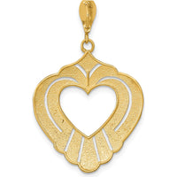 14K Yellow Gold and White Rhodium Textured Cut-Out Heart Charm - 37.9mm Length by Oro Pregiato