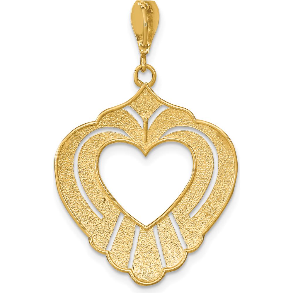 14K Yellow Gold and White Rhodium Textured Cut-Out Heart Charm - 37.9mm Length by Oro Pregiato