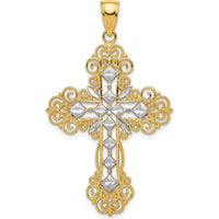 14K Yellow Gold and White Rhodium Textured Diamond-Pattern Cross Pendant - 45.1mm by Oro Pregiato