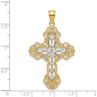 14K Yellow Gold and White Rhodium Textured Diamond-Pattern Cross Pendant - 45.1mm by Oro Pregiato