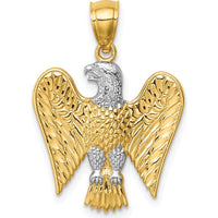 14K Yellow Gold and White Rhodium Textured Eagle Pendant with Detailed Feather Design by Oro Pregiato