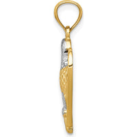 14K Yellow Gold and White Rhodium Textured Eagle Pendant with Detailed Feather Design by Oro Pregiato