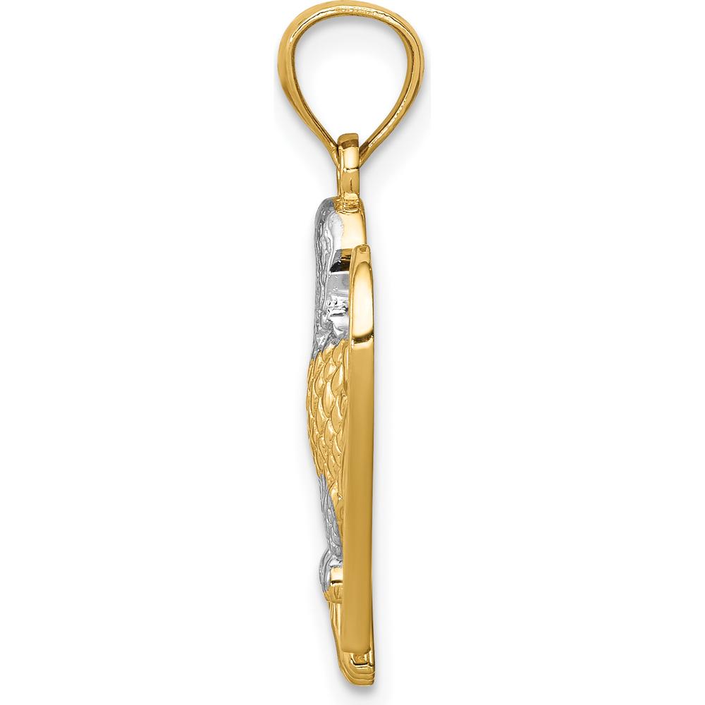 14K Yellow Gold and White Rhodium Textured Eagle Pendant with Detailed Feather Design by Oro Pregiato