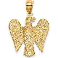 14K Yellow Gold and White Rhodium Textured Eagle Pendant with Detailed Feather Design by Oro Pregiato