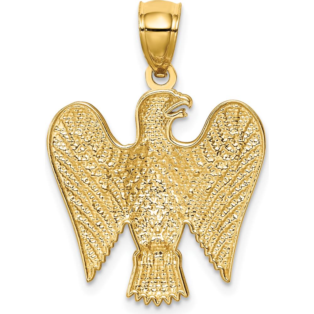 14K Yellow Gold and White Rhodium Textured Eagle Pendant with Detailed Feather Design by Oro Pregiato