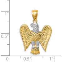 14K Yellow Gold and White Rhodium Textured Eagle Pendant with Detailed Feather Design by Oro Pregiato