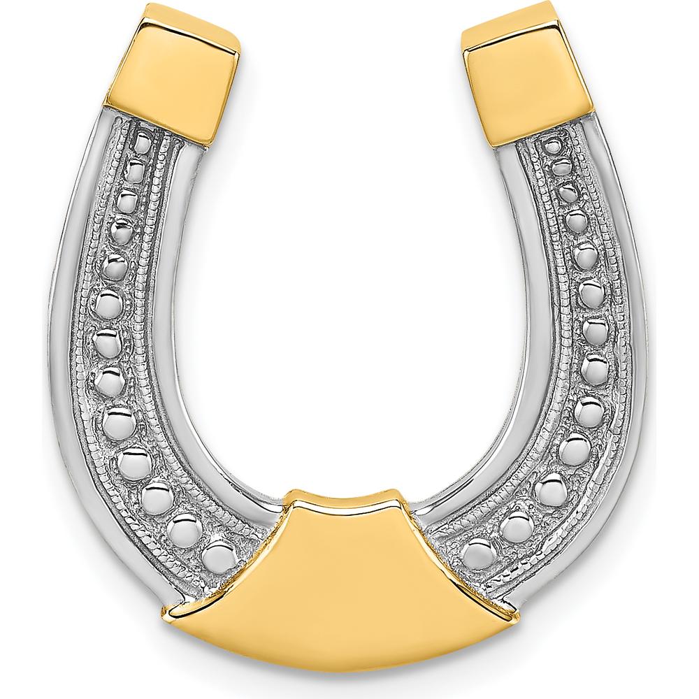 14K Yellow Gold and White Rhodium Textured Horseshoe Slide Charm - 22.52mm Length, 19.96mm Width by Oro Pregiato