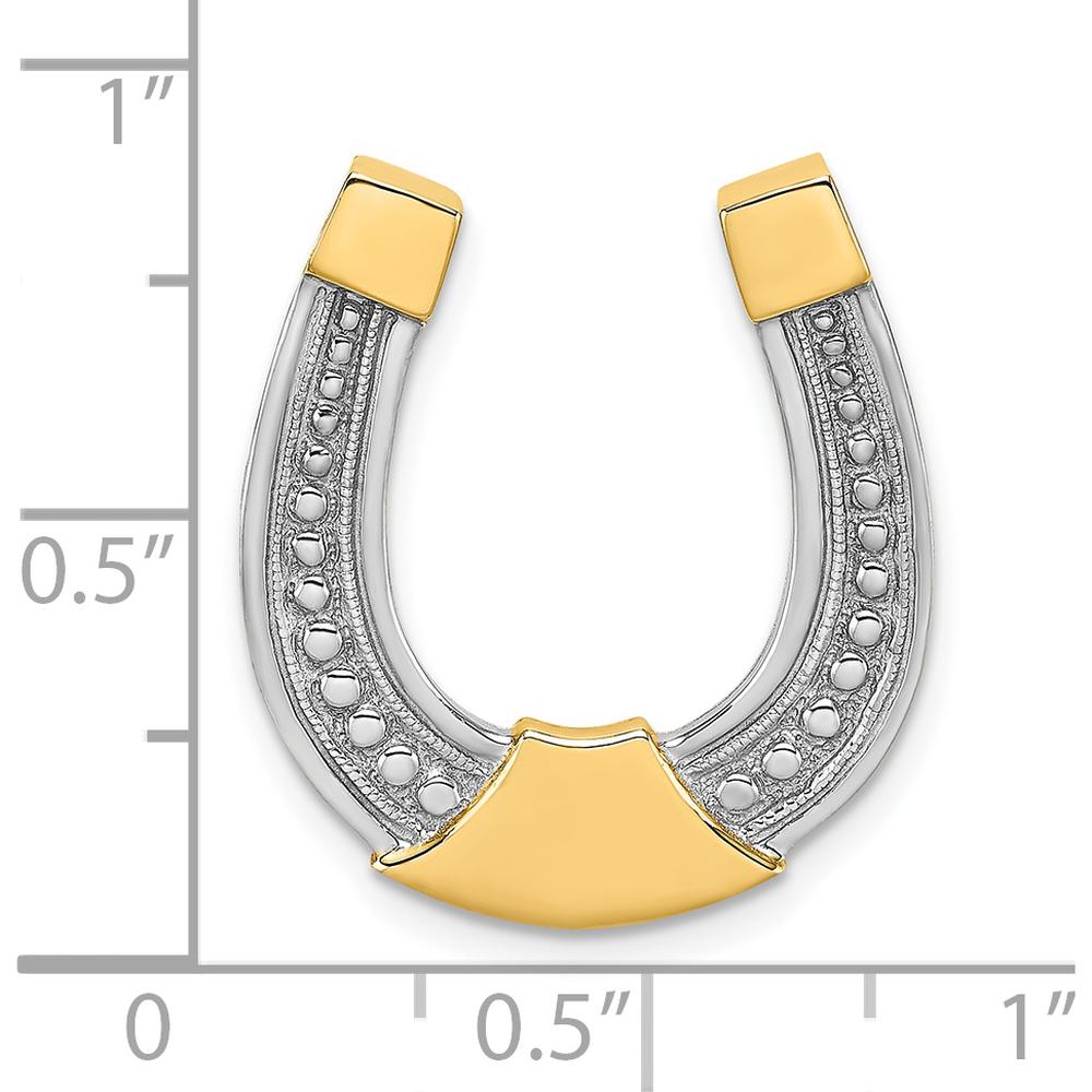 14K Yellow Gold and White Rhodium Textured Horseshoe Slide Charm - 22.52mm Length, 19.96mm Width by Oro Pregiato