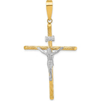 14K Yellow Gold and White Rhodium Textured INRI Crucifix Cross Pendant - 59.7mm Length by Oro Pregiato