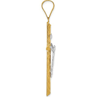 14K Yellow Gold and White Rhodium Textured INRI Crucifix Cross Pendant - 59.7mm Length by Oro Pregiato