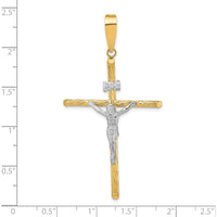 14K Yellow Gold and White Rhodium Textured INRI Crucifix Cross Pendant - 59.7mm Length by Oro Pregiato