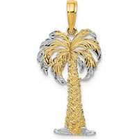 14K Yellow Gold and White Rhodium Textured Palm Tree Pendant - 23mm Length by Oro Pregiato