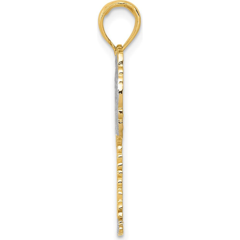 14K Yellow Gold and White Rhodium Textured Palm Tree Pendant - 23mm Length by Oro Pregiato