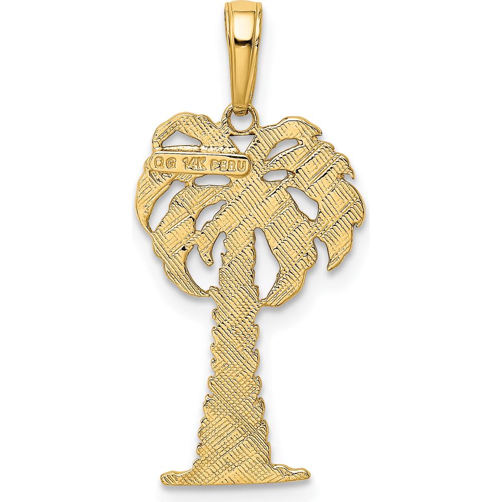 14K Yellow Gold and White Rhodium Textured Palm Tree Pendant - 23mm Length by Oro Pregiato
