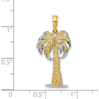 14K Yellow Gold and White Rhodium Textured Palm Tree Pendant - 23mm Length by Oro Pregiato