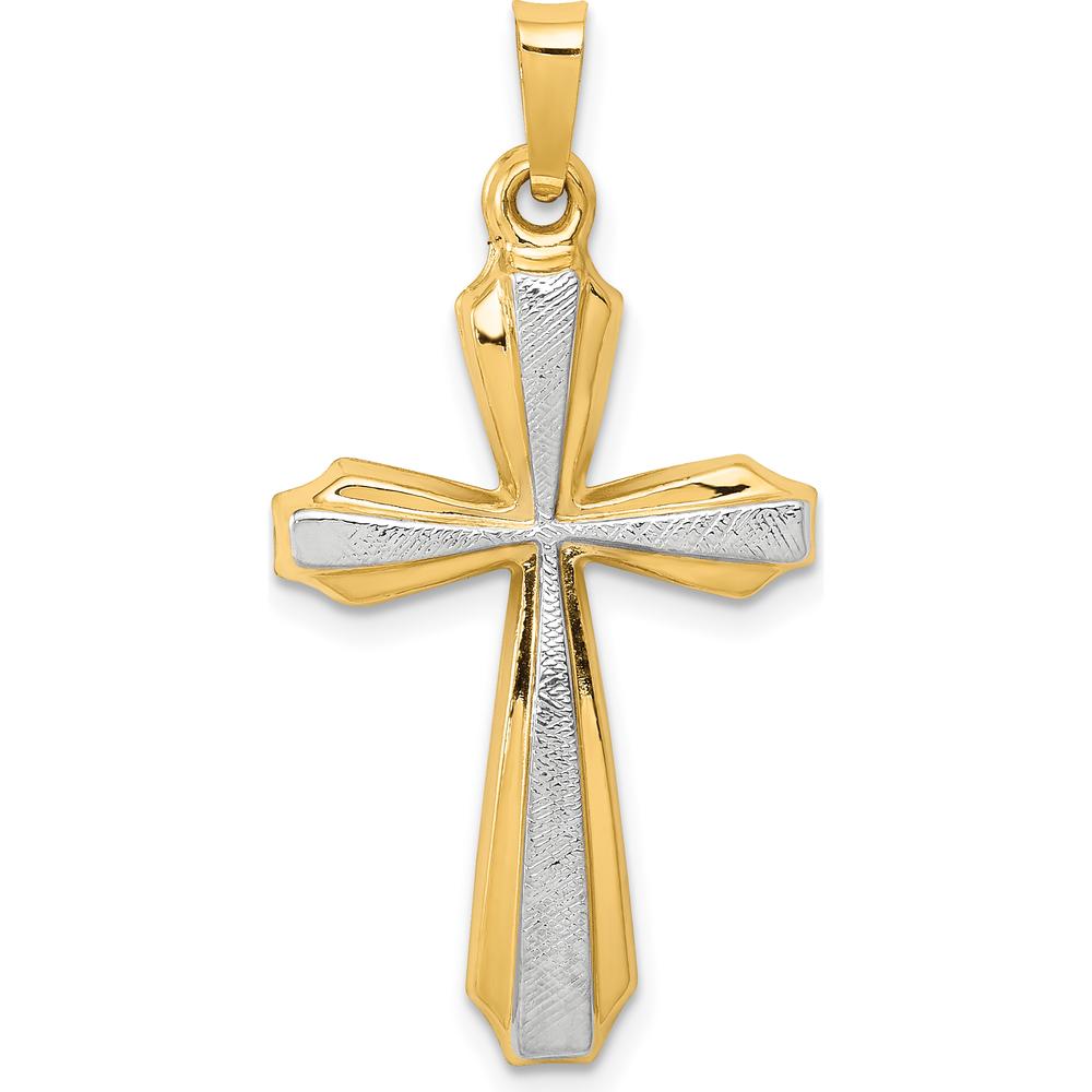 14K Yellow Gold and White Rhodium Textured Passion Cross Pendant - 34mm Length by Oro Pregiato