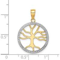 14K Yellow Gold and White Rhodium Tree of Life Pendant with Beaded Frame - 26.1mm Length by Oro Pregiato