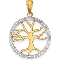 14K Yellow Gold and White Rhodium Tree of Life Pendant with Beaded Frame - 26.1mm Length by Oro Pregiato