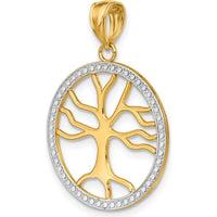 14K Yellow Gold and White Rhodium Tree of Life Pendant with Beaded Frame - 26.1mm Length by Oro Pregiato
