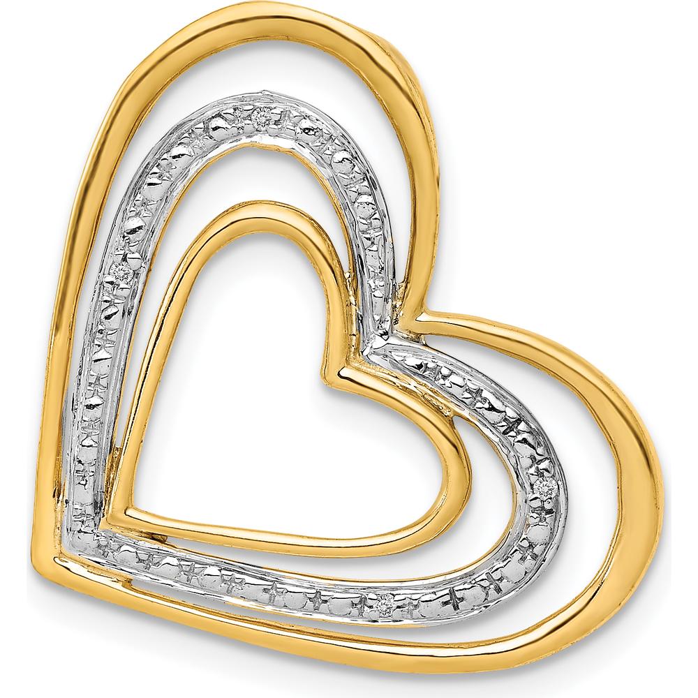 14K Yellow Gold and White Rhodium Triple Heart Pendant with Natural Diamonds - 0.01 Carat Total Diamond Weight by Monteluci Fine Jewelry