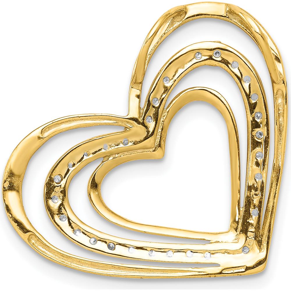 14K Yellow Gold and White Rhodium Triple Heart Pendant with Natural Diamonds - 0.01 Carat Total Diamond Weight by Monteluci Fine Jewelry