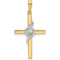 14K Yellow Gold and White Rhodium Twist Cross Pendant with Diamond-Cut Texture by Oro Pregiato