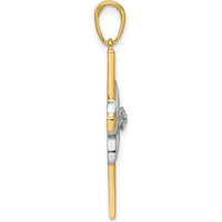 14K Yellow Gold and White Rhodium Twist Cross Pendant with Diamond-Cut Texture by Oro Pregiato
