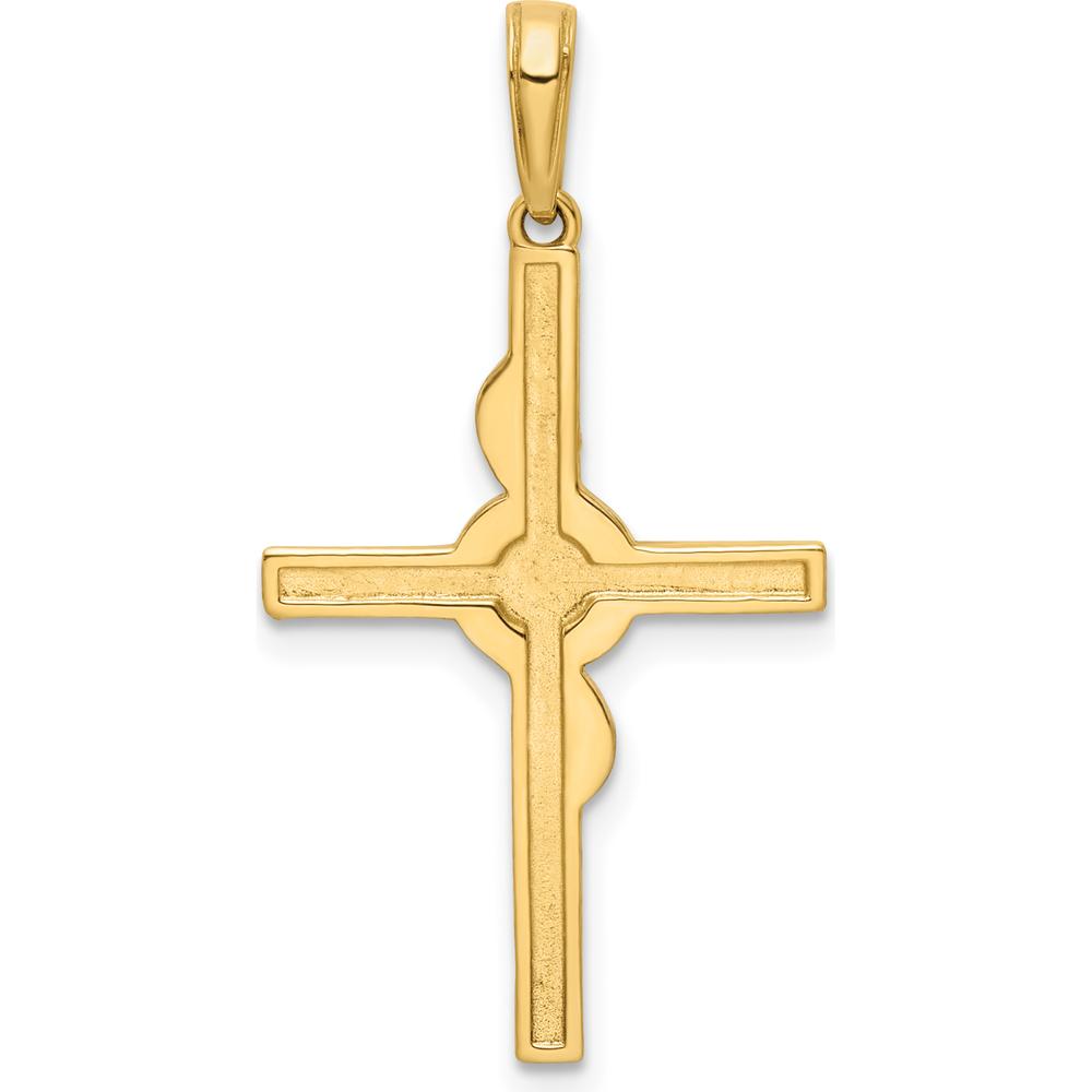 14K Yellow Gold and White Rhodium Twist Cross Pendant with Diamond-Cut Texture by Oro Pregiato
