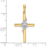14K Yellow Gold and White Rhodium Twist Cross Pendant with Diamond-Cut Texture by Oro Pregiato