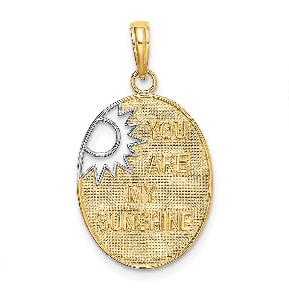14K Yellow Gold and White Rhodium "You Are My Sunshine" Textured Sun Pendant by Oro Pregiato
