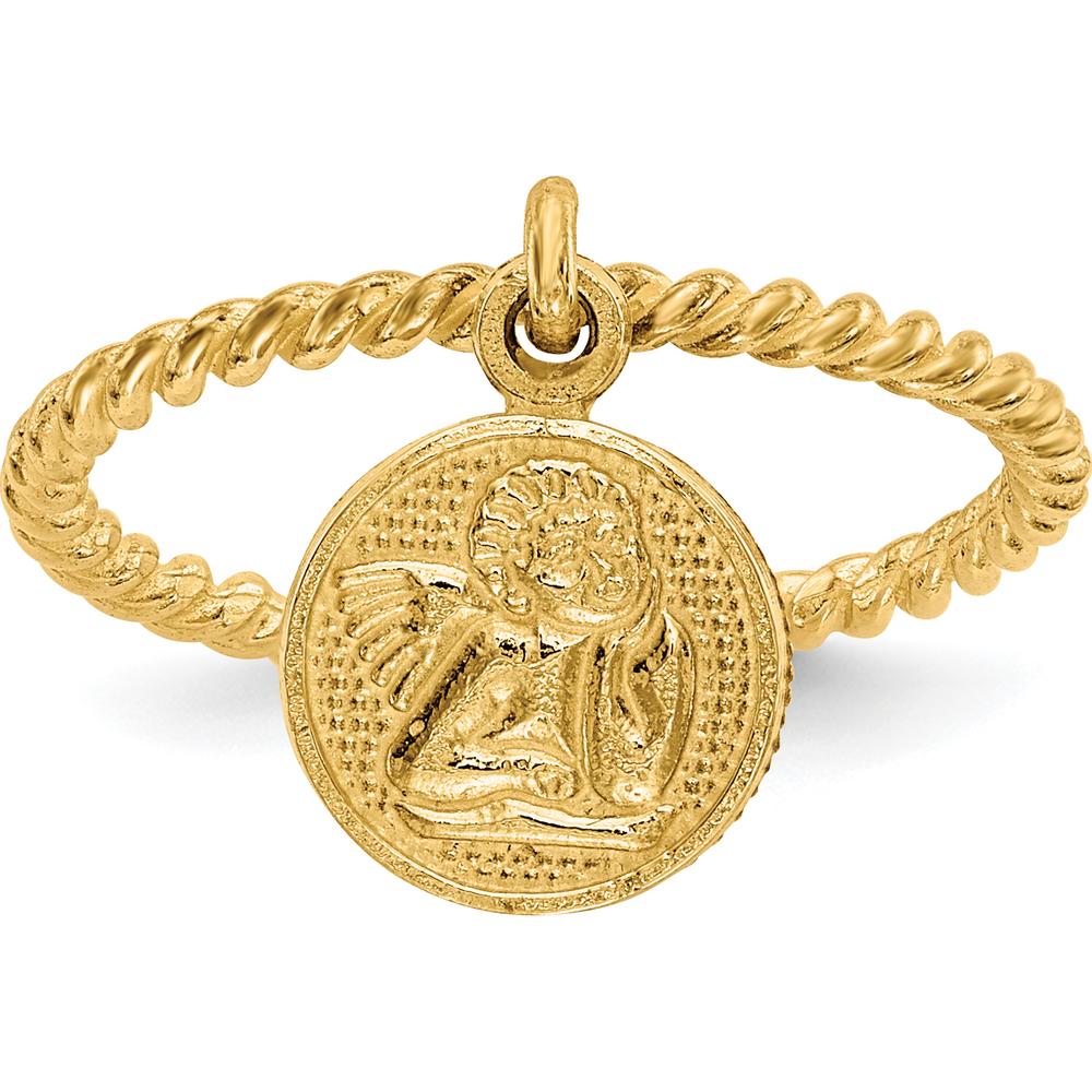 14K Yellow Gold Angel Charm Adjustable Ring for Children - Polished Finish by 0
