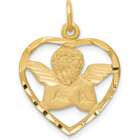 14K Yellow Gold Angel in Heart Charm Pendant by Oro Pregiato