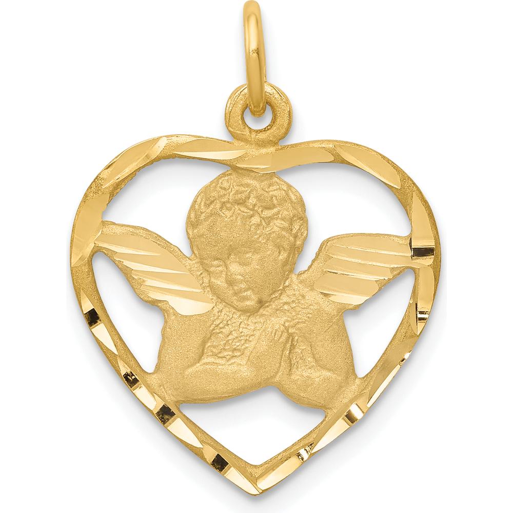 14K Yellow Gold Angel in Heart Charm Pendant by Oro Pregiato
