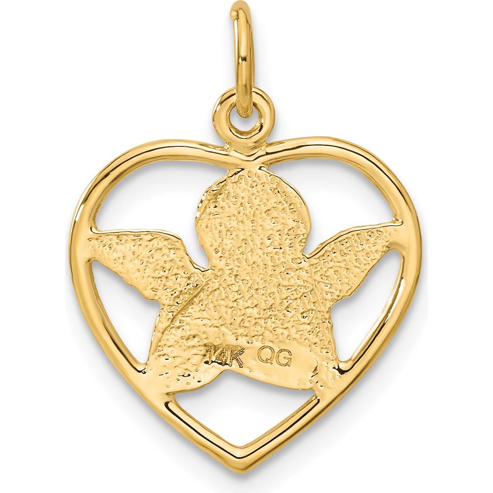 14K Yellow Gold Angel in Heart Charm Pendant by Oro Pregiato
