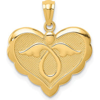 14K Yellow Gold Angel in Heart Pendant with Scalloped Edges - 21mm Length by Oro Pregiato