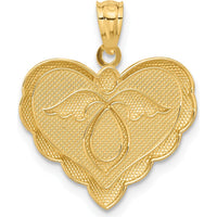 14K Yellow Gold Angel in Heart Pendant with Scalloped Edges - 21mm Length by Oro Pregiato